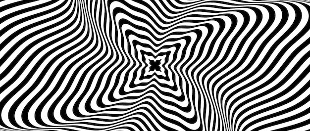 Radial optical illusion background Black and white abstract distorted lines surface Poster design