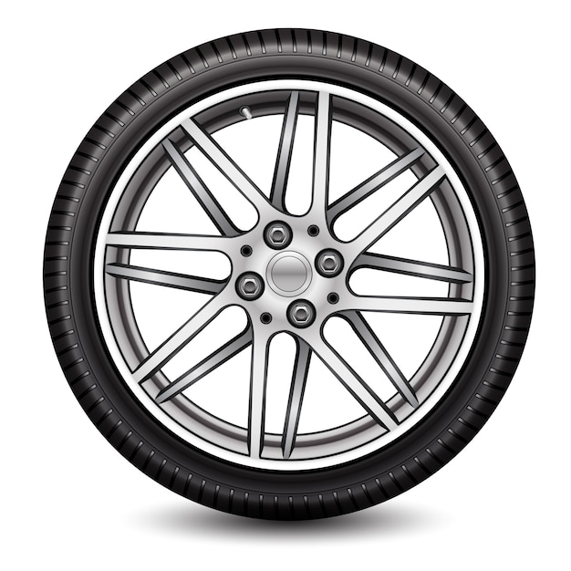 Vector radial wheel car alloy with tire on white