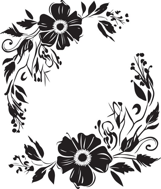 Vector radiant floral encircle black vector frame graceful petal bordering decorative black logo