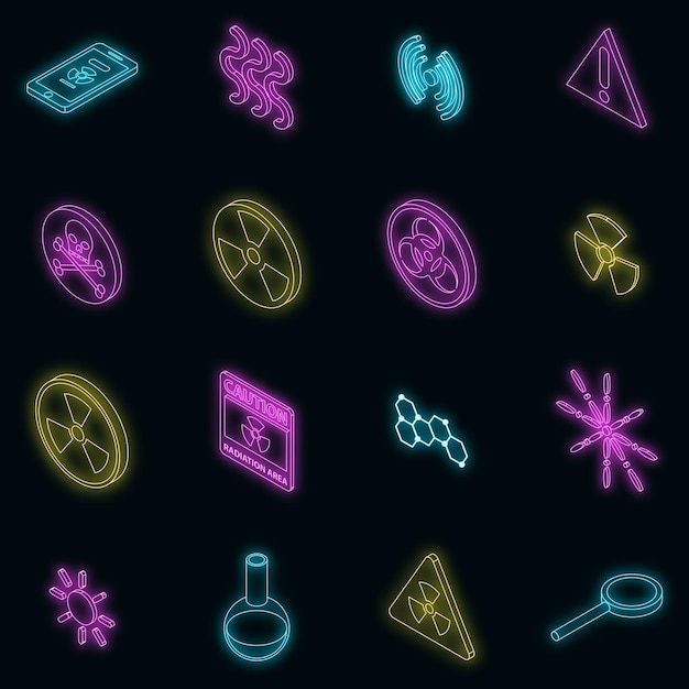 Vector radiation icons set vector neon