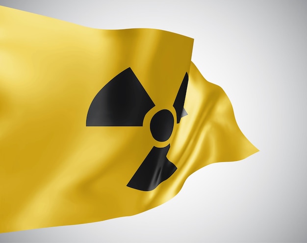 Radiation sign on a yellow background in 3d vector flag style mesh