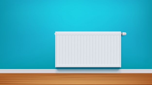 Radiator on blue wall