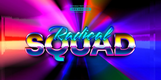 Radical squad editable text style effect in retro look design with experimental background ideal for poster flyer logo social media post and banner template promotion