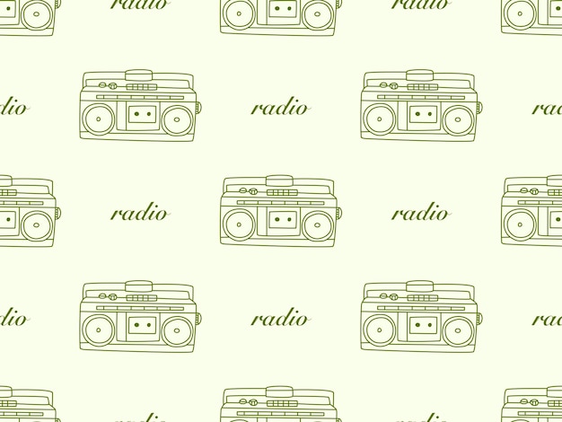 黄色の背景にラジオの漫画のキャラクターのシームレスなパターン
