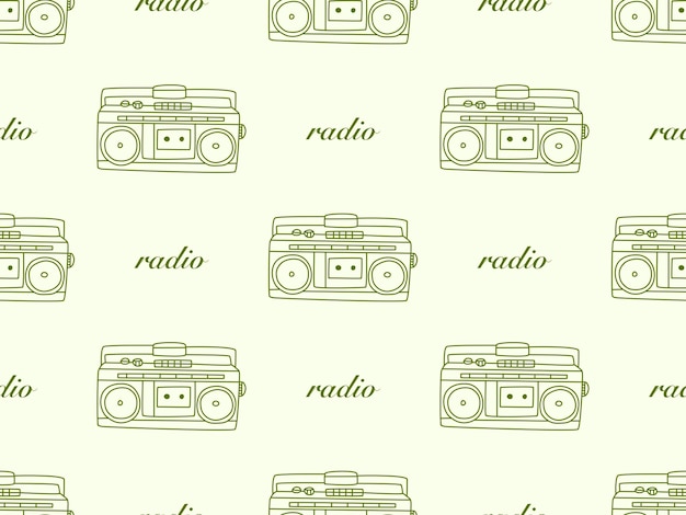 Radio cartoon character seamless pattern on yellow background