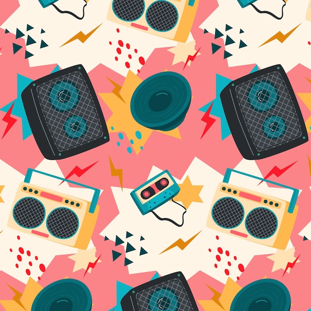 Radio Cassete Speaker Retro Music Object Pattern Vector Illustration