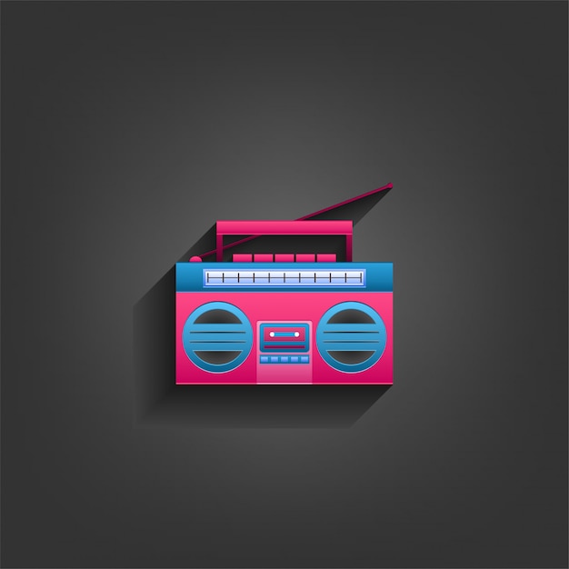 Radio cassette player in paper craft style with blue and pink colors