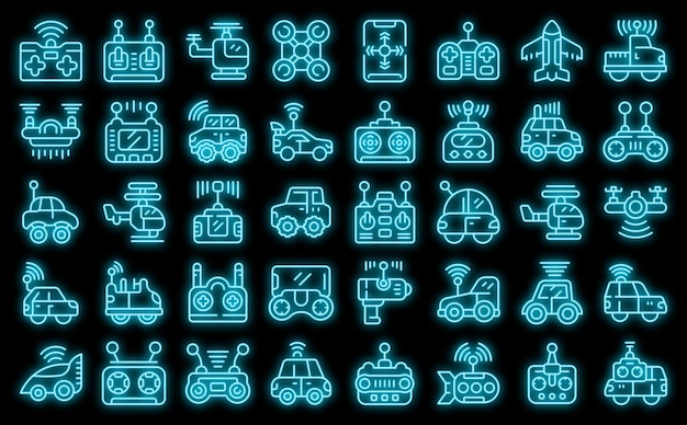 Radio control toys icons set vector neon