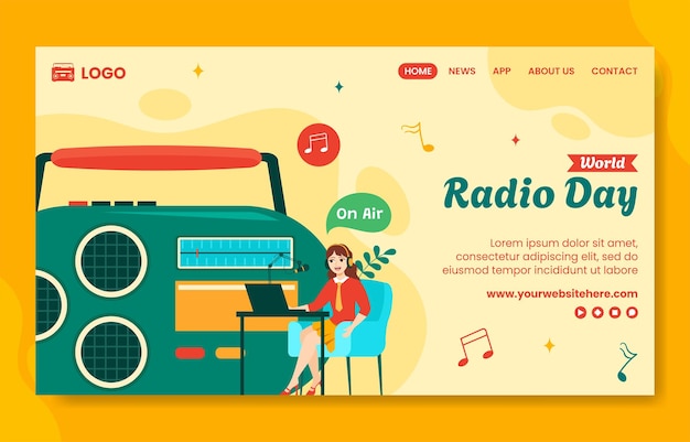 Vector radio day social media landing page cartoon hand drawn templates background illustration