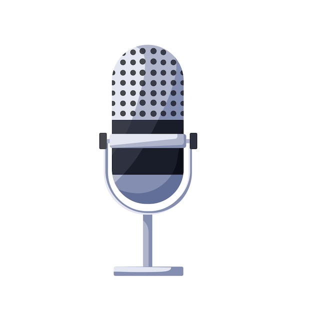Radio equipment Audio microphone for an online studio presenter Vector cartoon illustration