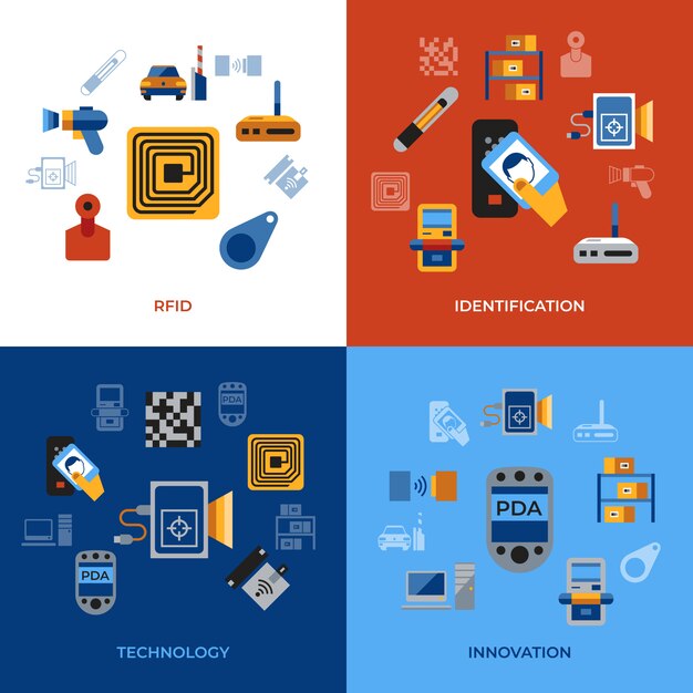 Radio frequency identification chip icons collection