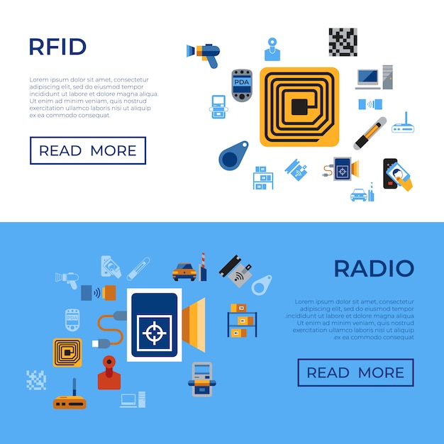벡터 무선 주파수 식별 칩 아이콘 모음