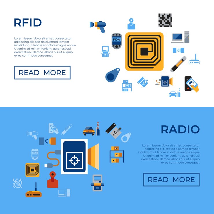 Vector radio frequency identification chip icons collection
