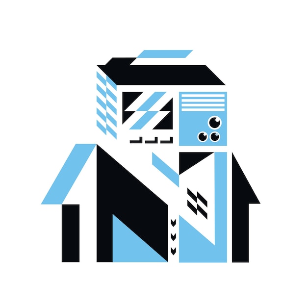 radio headed robot symbol illustration in geometric style