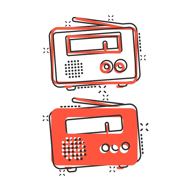 Radio icon in comic style Fm broadcast cartoon vector illustration on white isolated background Radiocast splash effect business concept