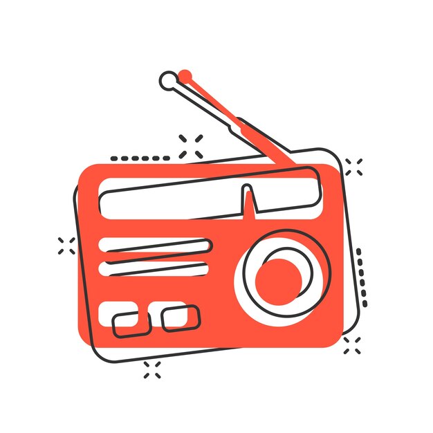 Radio icon in comic style Fm broadcast cartoon vector illustration on white isolated background Radiocast splash effect business concept