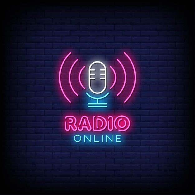 Vettore radio online insegne al neon in stile testo vettoriale