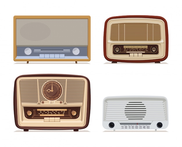 Vettore set retro radio. vecchia radio. illustrazione di un vecchio ricevitore radio del secolo scorso