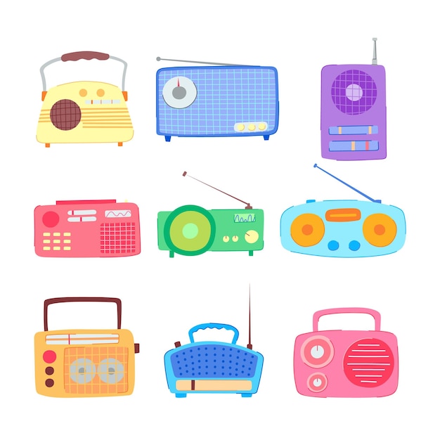 Radio sound set cartoon vector illustration