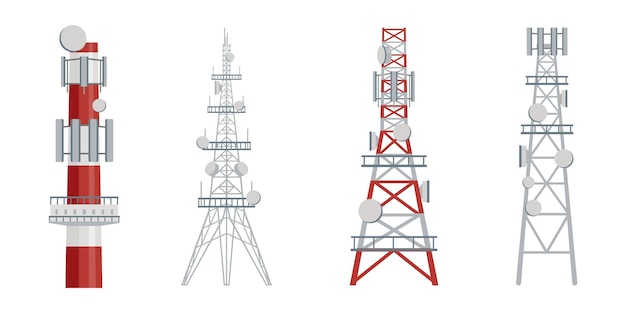 Raccolta di icone dell'antenna della torre radio set di icone della torre radio