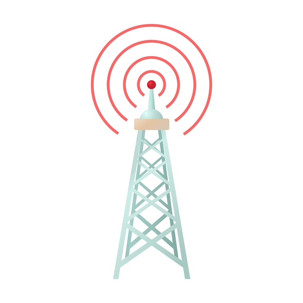 흰색 배경에 만화 스타일의 라디오 타워 아이콘