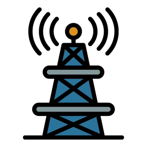 ベクトル ラジオタワーのアイコン 概要 ラジオタワーベクトルアイコンのカラー フラット 孤立