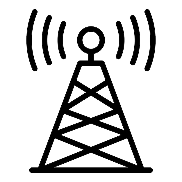 벡터 라디오 타워 아이콘 흰색 배경에 고립 된 웹 디자인을 위한 개요 라디오 타워 벡터 아이콘