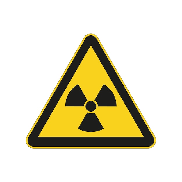 Radioactief gevaarteken Symbool voor nucleaire niet-ioniserende straling Illustratie van geel cirkelvormig waarschuwingsbord met klaverbladpictogram binnen Aandacht gevarenzone Let op radiologische besmetting
