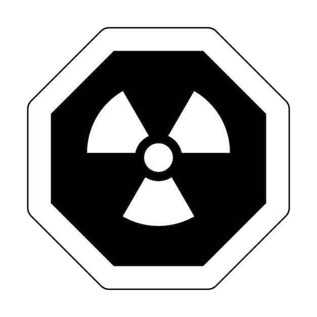 Vettore radioattivo bianco nero contorno icona ottagonale segno nucleare disegno isolato segnale di avvertimento simbolo di pericolo