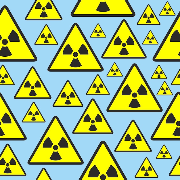 Radioactiviteit driehoek emblemen gevaar macht pictogram naadloze achtergrond zwart geel