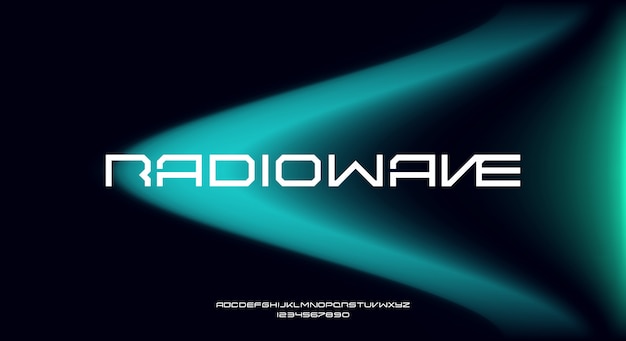 Radiowave, абстрактный футуристический алфавит шрифт с технологией темы. современный минималистичный дизайн типографии Премиум