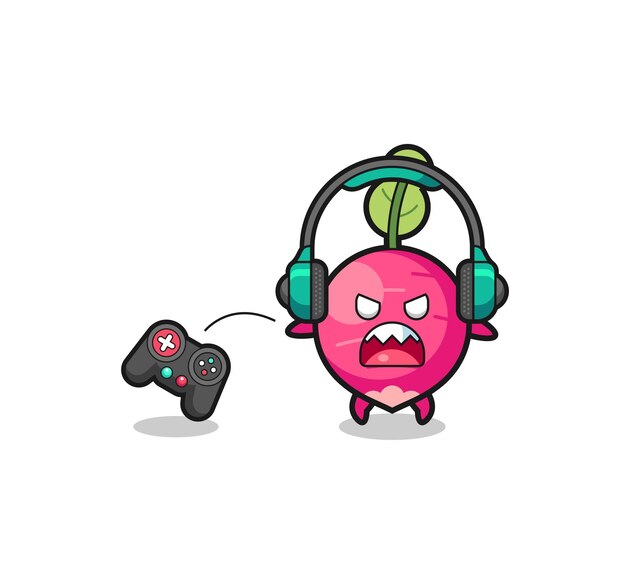 Vector radish gamer mascot is angry