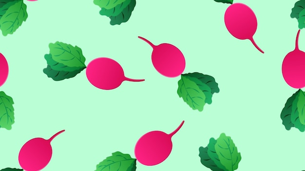 Radish on a green background vector illustration pattern oblong radish a healthy vegetable