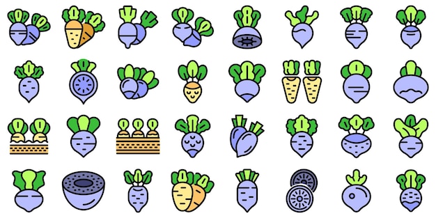 Radish icons set vector color flat