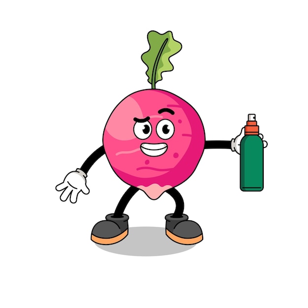 Radish illustration cartoon holding mosquito repellent