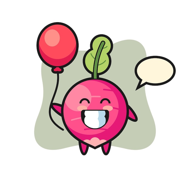 Radish mascot illustration is playing balloon, cute style design for t shirt, sticker, logo element