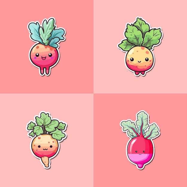 Vector radish sticker kawaii cartoon illustration