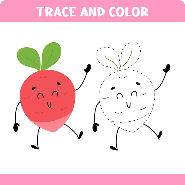 Radish trace the line game for kids educational activity worksheets