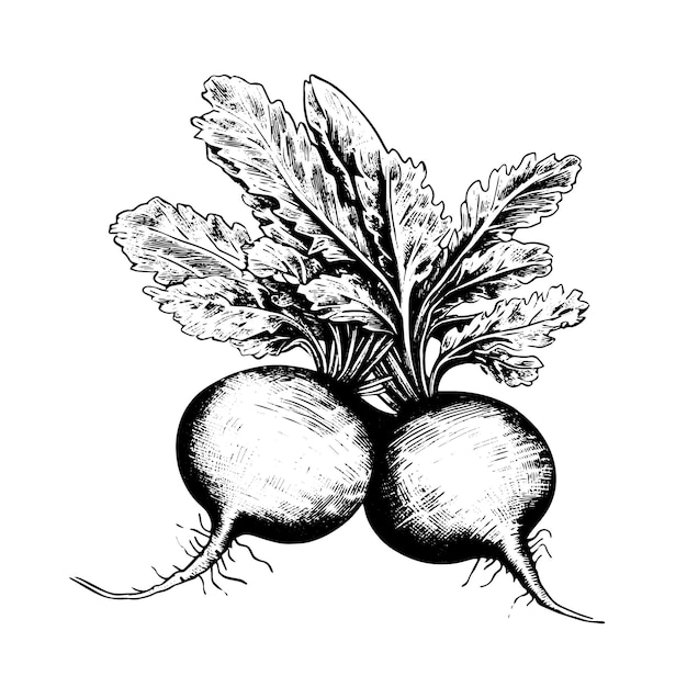 Vector radish vector drawing isolated hand drawn engraved style illustration