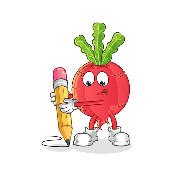 Vector radish write with pencil character