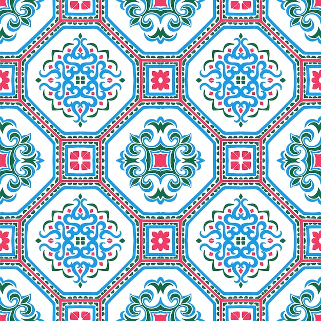 raditional sierlijke Portugese decoratieve kleur tegels azulejos Abstracte achtergrond Vector hand getrokken