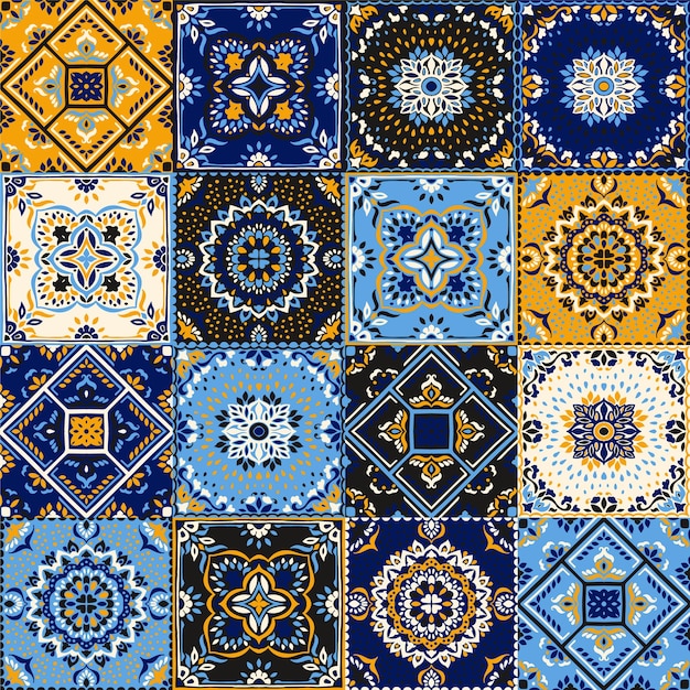 raditional sierlijke Portugese decoratieve kleur tegels azulejos Abstracte achtergrond Vector hand getrokken