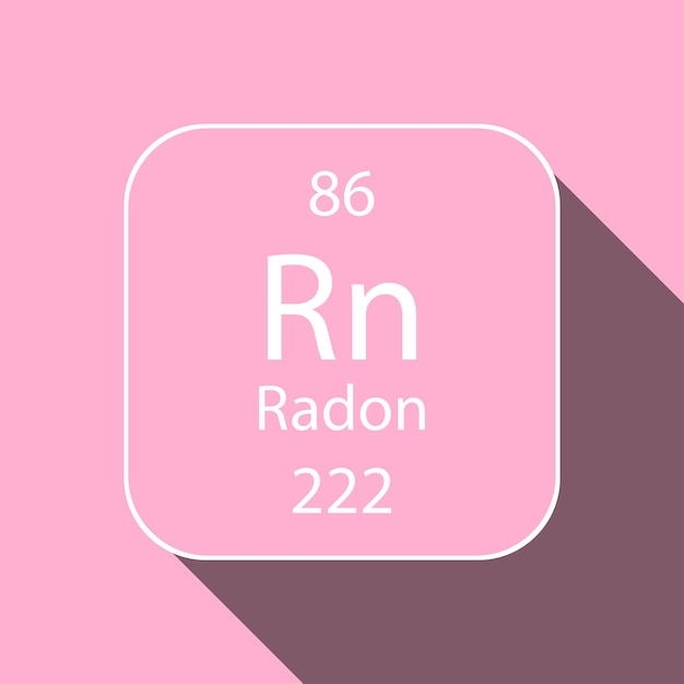 Radon symbol with long shadow design Chemical element of the periodic table Vector illustration