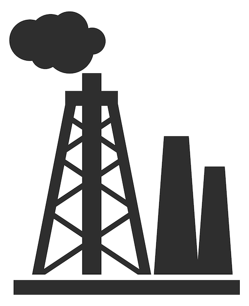 Raffinaderij pijpen zwart pictogram Industriële luchtverontreiniging geïsoleerd op witte achtergrond