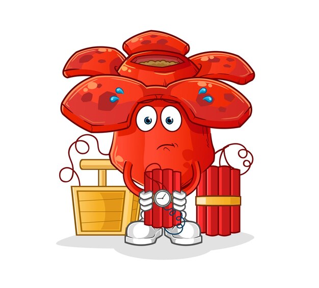 Rafflesia arnoldii holding dynamite character cartoon mascot vector