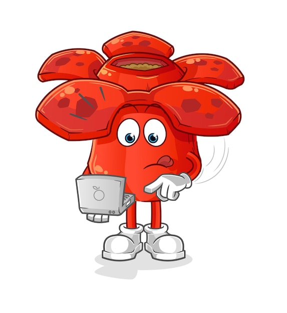 Rafflesia arnoldii met laptop mascotte cartoon vector