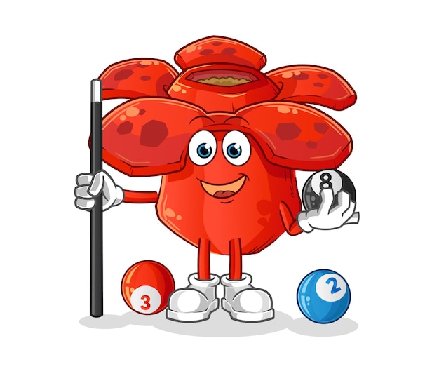 Vector rafflesia arnoldii plays billiard character. cartoon mascot vector