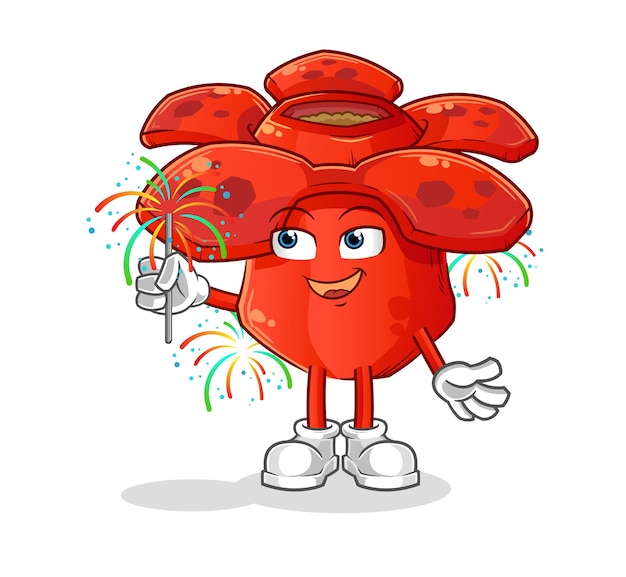 Rafflesia arnoldii with fireworks mascot cartoon vector