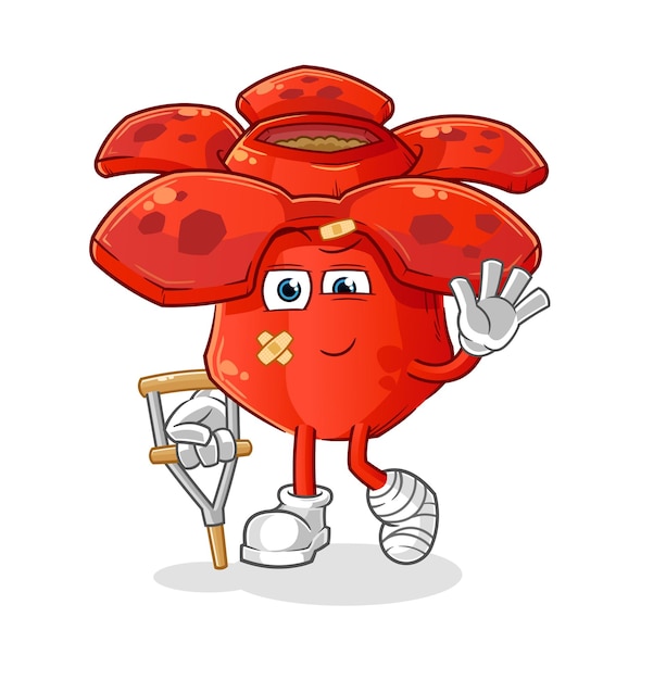 Rafflesia arnoldii ziek met hinkende stok cartoon mascotte vector