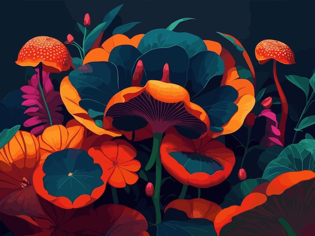 Vector rafflesia bloemen in levendig bos plat ontwerp kleurrijke gedetailleerde vector